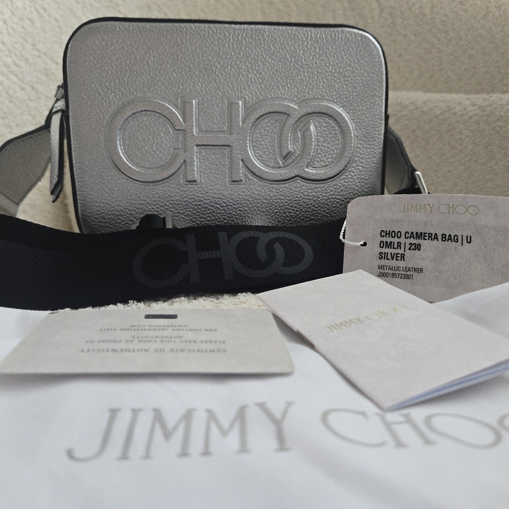 Jimmy Choo NWT Camera Bag‎ Metallic Silver Embossed Leather - Picture 4 of 16
